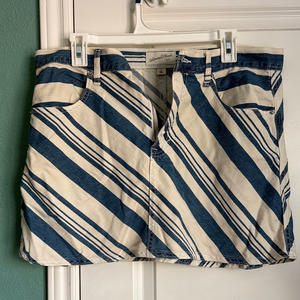 Blue and off white denim skirt